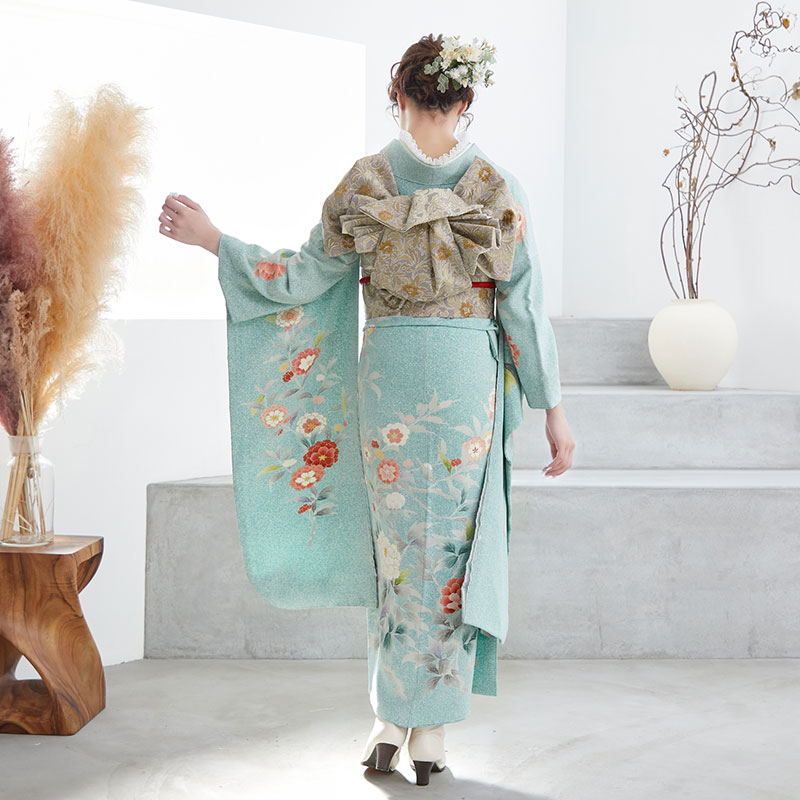 365正絹振袖【上品なニュアンスカラー】【御所車花】振り袖6点フル