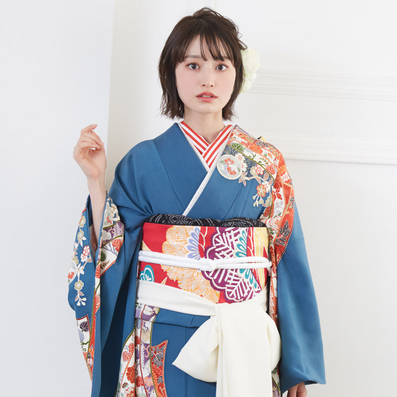 楽天市場】【振袖 レンタル】 結婚式 結納R727 正絹 青 枝桜に熨斗目文