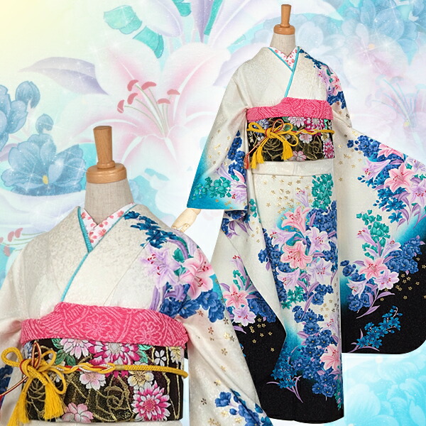 楽天市場】【振袖 レンタル】 結婚式 結納R923 正絹 白・ブルー 百合