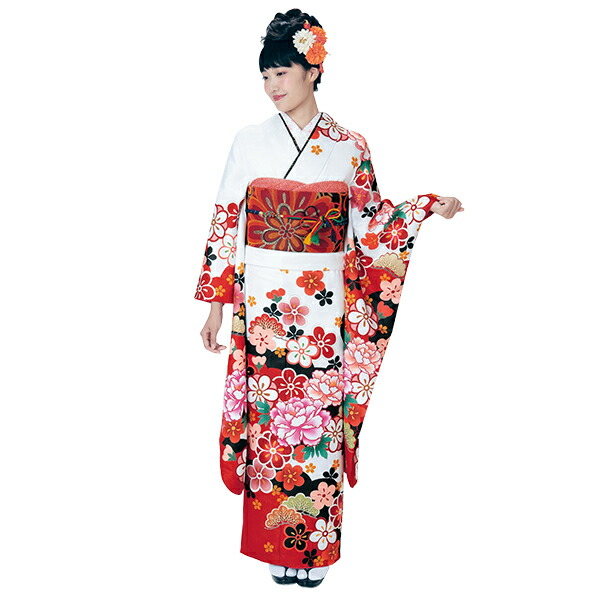 楽天市場】振袖3点セット 白地赤雲取り吉祥花 振袖 袋帯 長襦袢 セット