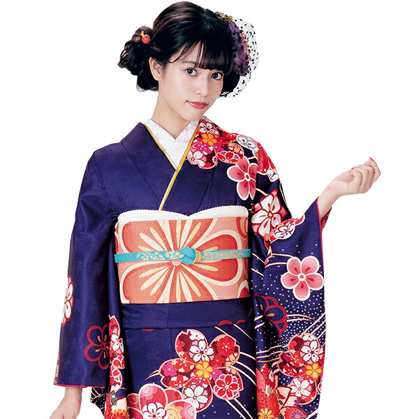 楽天市場】振袖3点セット 濃紫地吉祥華紋 振袖 袋帯 長襦袢 セット