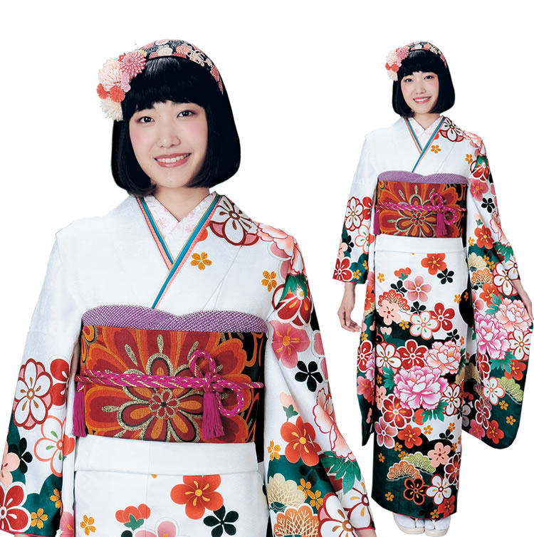 楽天市場】振袖3点セット 白地渋グリーン雲取り吉祥花 振袖 袋帯