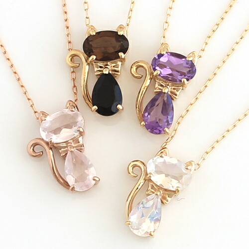 宝石ルース 『限定品！ネコちゃんネックレス！』天然アメジストチェーン付