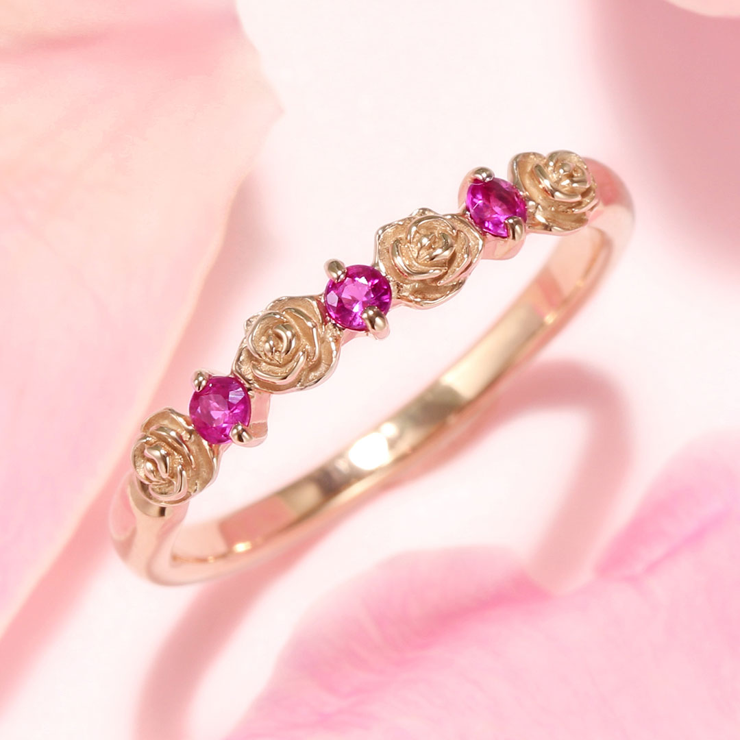 楽天市場】薔薇モチーフ ルビー K18 K10 カラーゴールド ハーフ
