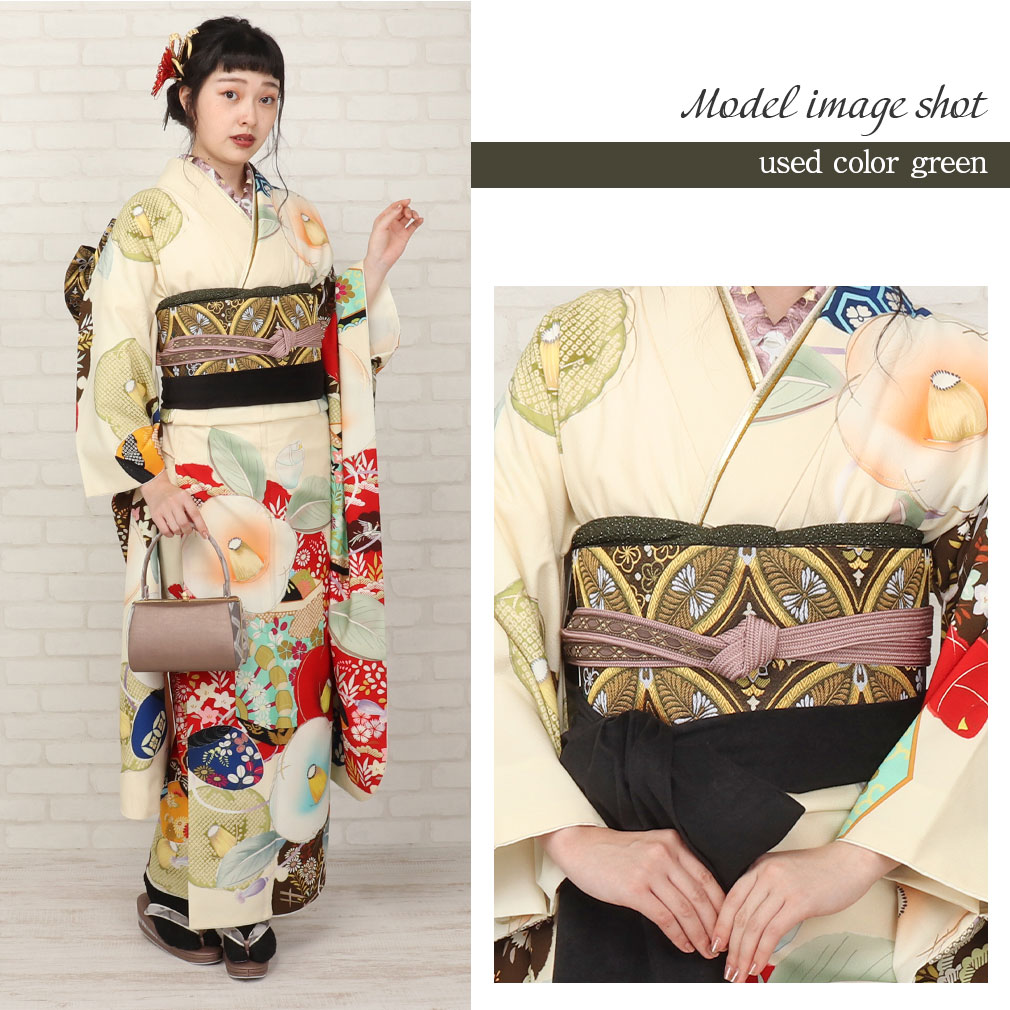 正絹 振袖+袋帯セット 京紅型 大輪万寿菊 丹後ちりめん
