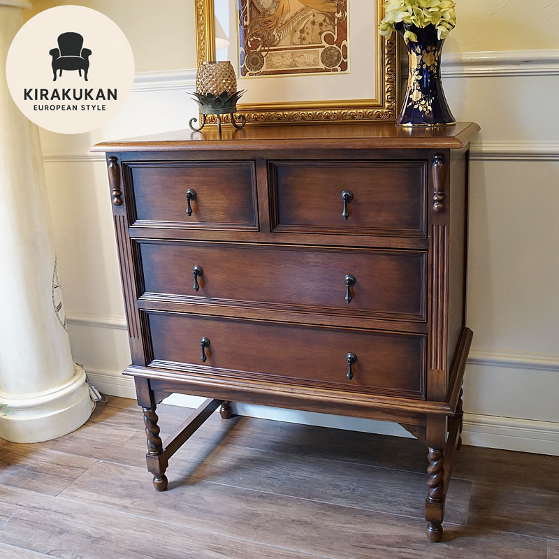 アンティーク風 木製タンス 木製タンス 2ドア 大容量 引き出し