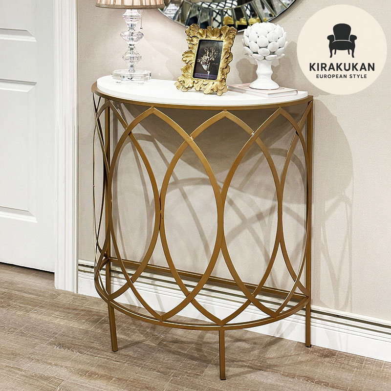 象嵌 ゲートレッグ コンソールテーブル 半円 折りたたみ 円形