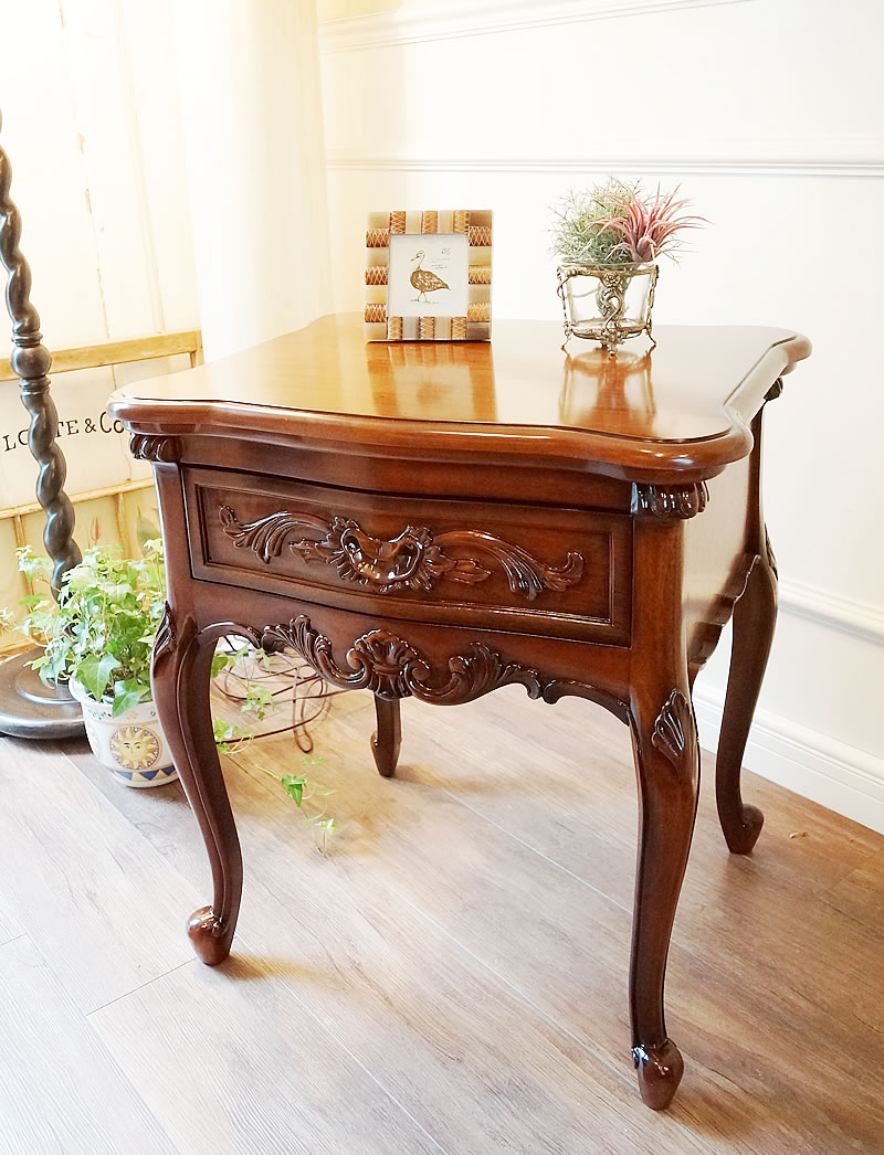 値下イタリア製クラシカル家具 猫脚 籐編み コンソールテーブル