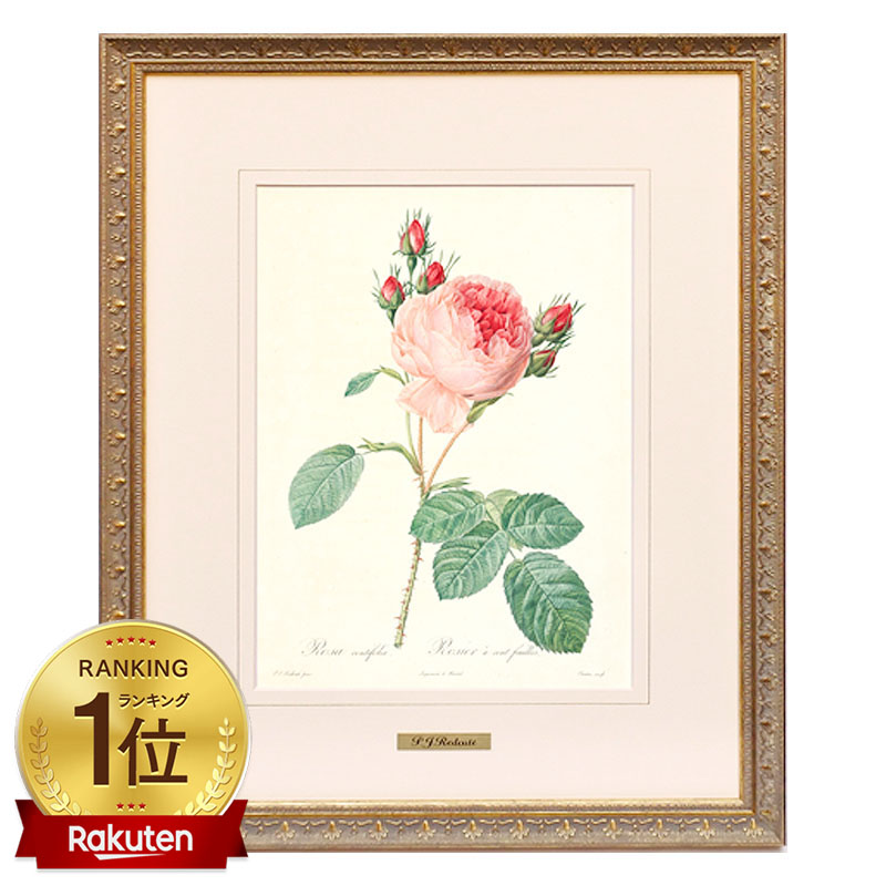 イタリア製 淡いピンクバラの絵画 額縁 ゴールドフレーム アンティーク