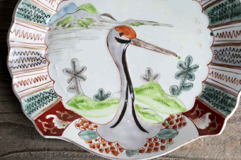楽天市場】骨董○古伊万里色絵鶴型変形皿○W21.7cm | 江戸後期-19世紀