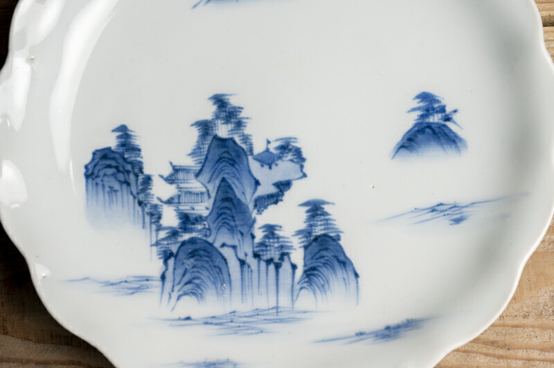 大皿□富士山 松(江戸後期～明治期)染付 山水 伊万里 古美術 時代物