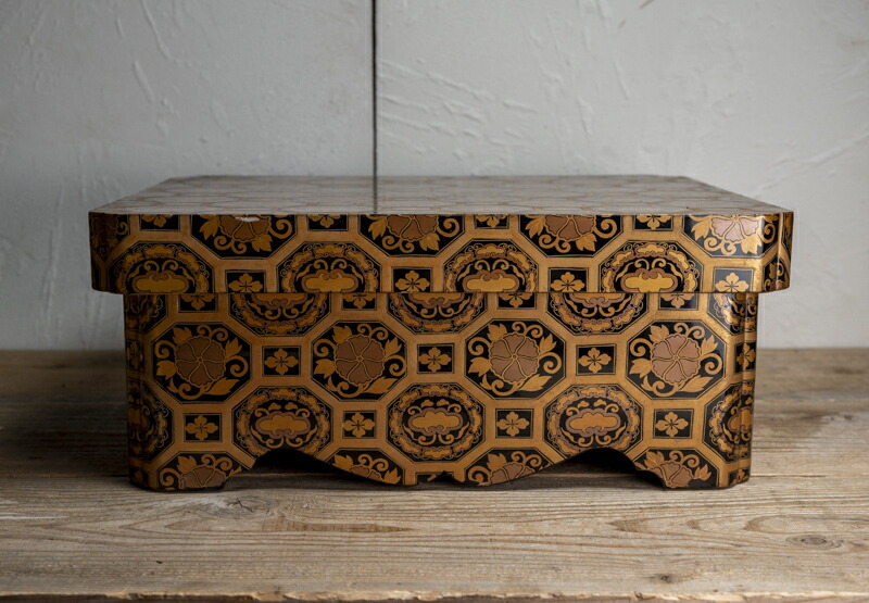 楽天市場】骨董○金蒔絵格子花文箱○W42.3cm / 蓋付文箱 / 大型蒔絵箱