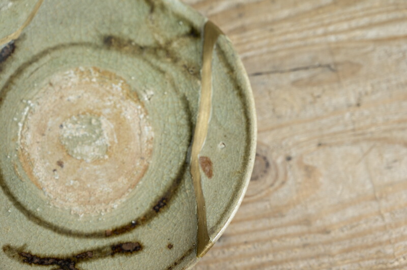 皿□古唐津 平皿 絵唐津 渦巻き 平杯 (江戸期)酒器 古美術 時代物 骨董