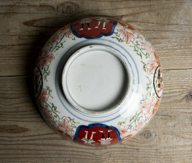 古伊万里、赤絵南蛮船、竜宮図輪花鉢、江戸時代。本物保障。 古伊万里