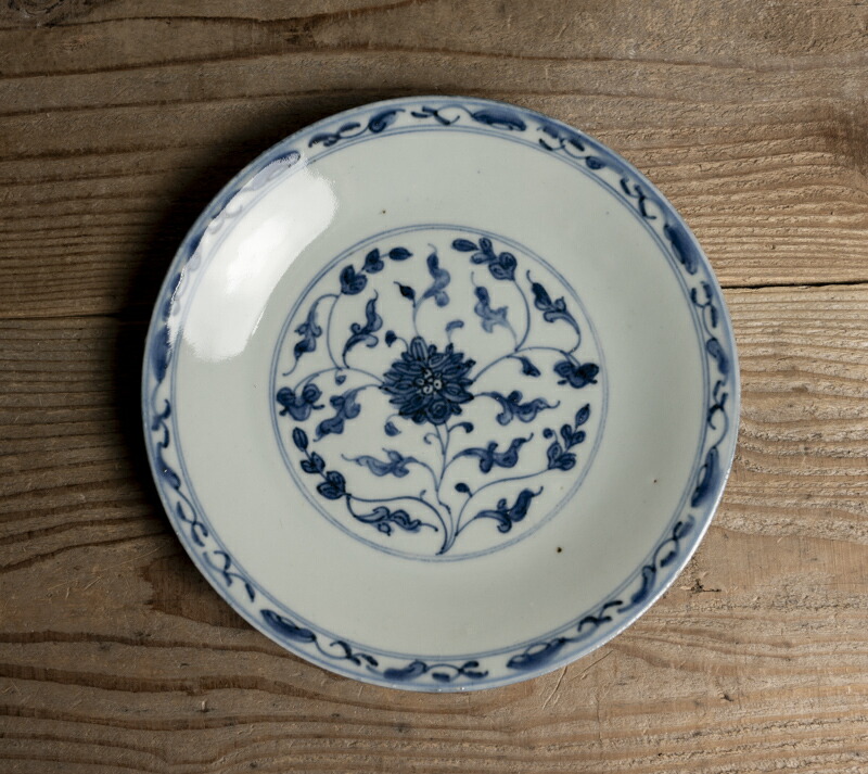 皿□古い中国染付け双龍紋中皿 砂高台 古玩 唐物 中国