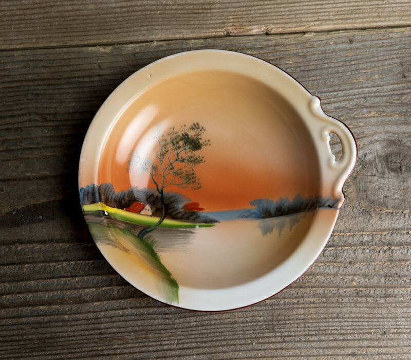 オールドノリタケ 風景画デザインの取手付き陶磁器皿 【公式通販】