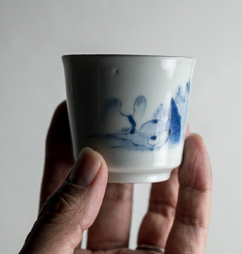 古伊万里 ころ茶碗 染付矢羽 骨董 R1378w2 古伊万里 ころ茶碗 染付矢羽