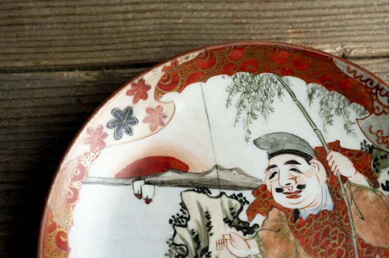 楽天市場】骨董○九谷焼色絵恵比寿文小皿○高田嶺山 / 於九谷高田画