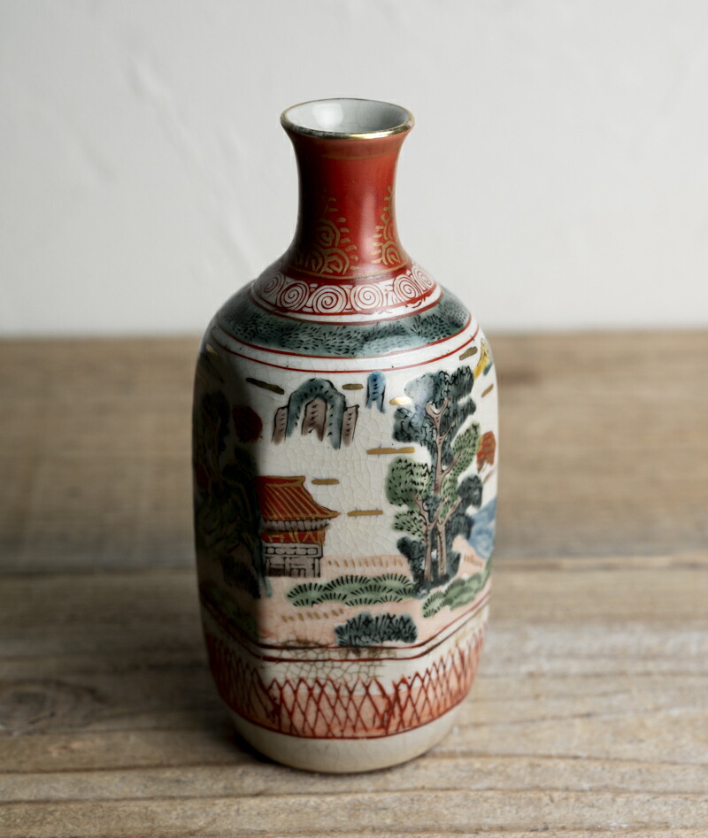 1 骨董 アンティーク 保命酒徳利 鞆徳利 岩谷焼 色絵 花瓶 花入 1 骨董