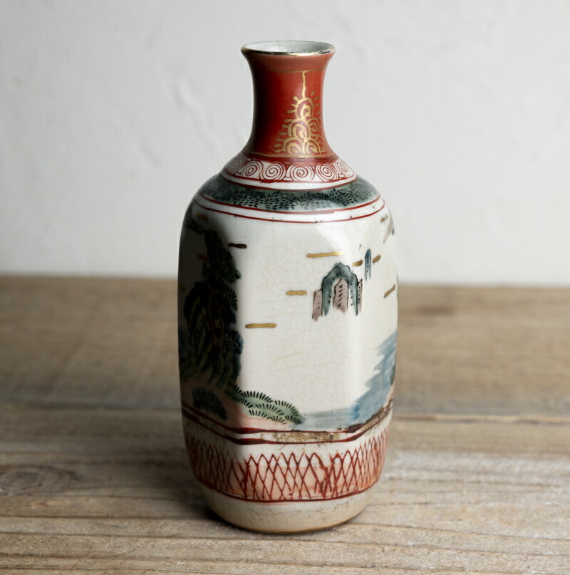 九谷焼 九谷 赤絵 酒器 人物画明治九谷 アンティーク九谷 徳利 古美術 2客