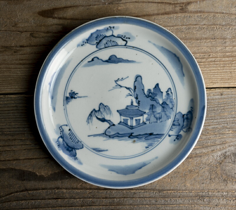 古陶磁 古伊万里 白磁染付山水図長皿 無傷完品 （江戸期）