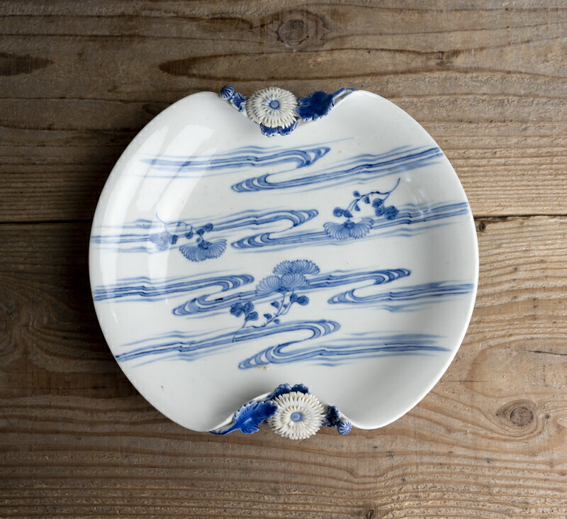 骨董アンティーク染付青花瓢形小皿陽刻瓢文様変形皿道光年製銘