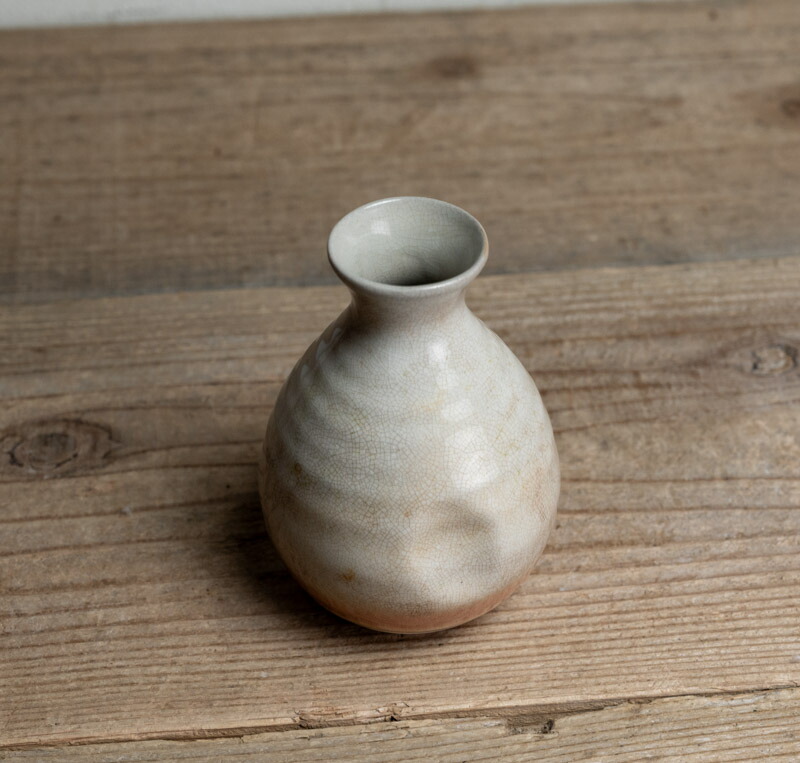 徳利□神明社 萩粉引き 古い酒器 酒瓶 一輪挿し花瓶 骨董品 古美術