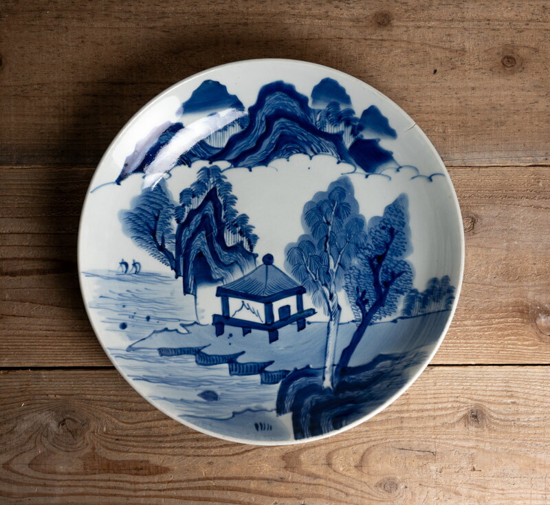 古伊万里 初期伊万里 大明成化年製款 染付 山水文 飾皿