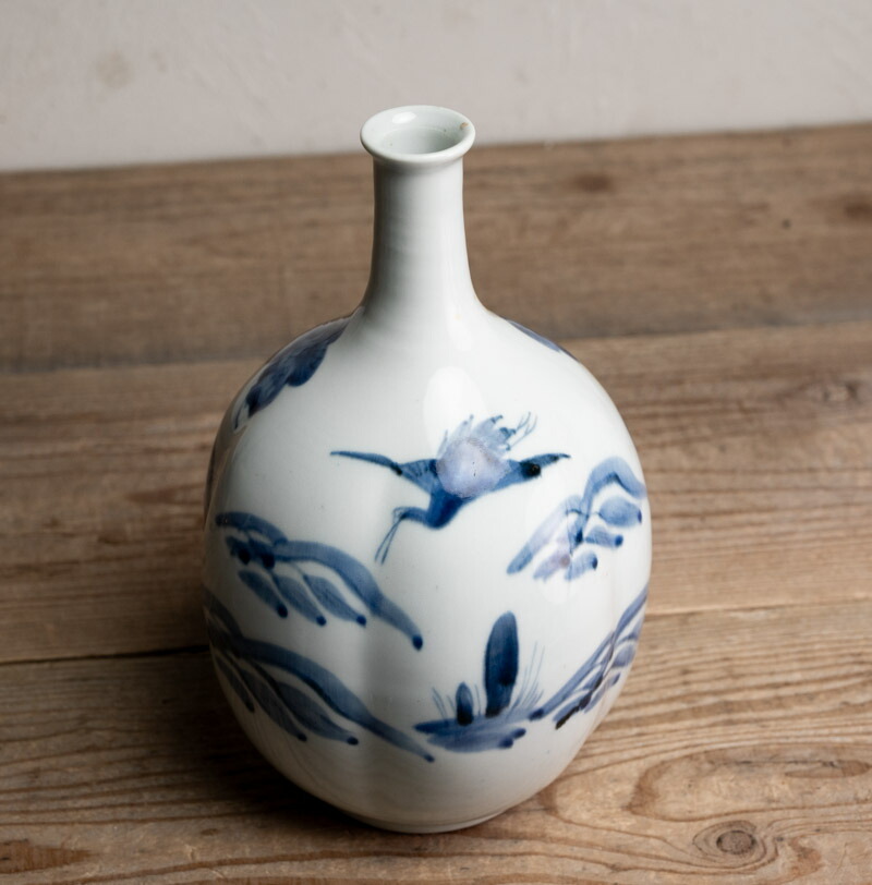 664『染付 双鶴 酒盃』ぐい呑 /骨董品 古美術 古玩 アンティーク 664