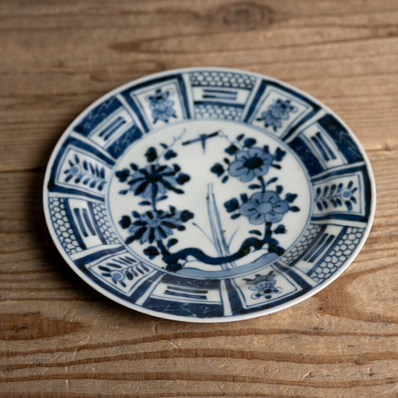 長皿 変形皿 歪み 染付 菊花型 5枚 松 古伊万里 長皿 変形皿 歪み 染付