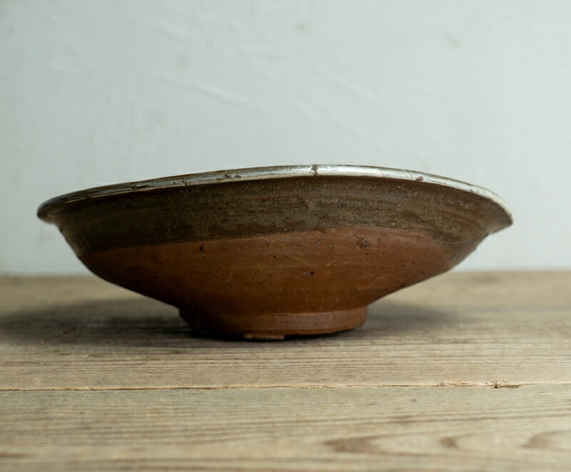 波模様の陶器鉢 木箱入り 金継ぎ 骨董品 古美術 波模様の陶器鉢 木