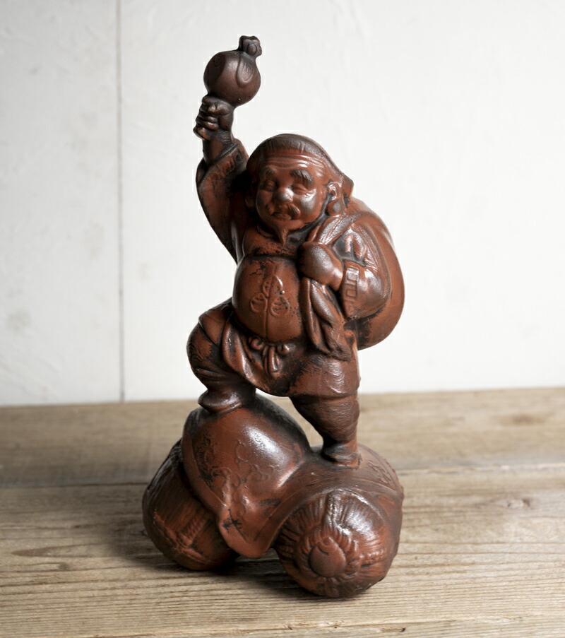 骨董美術品木製 福の神像 昭和九年刻印「商売繁盛」 値下げ」骨董美術品