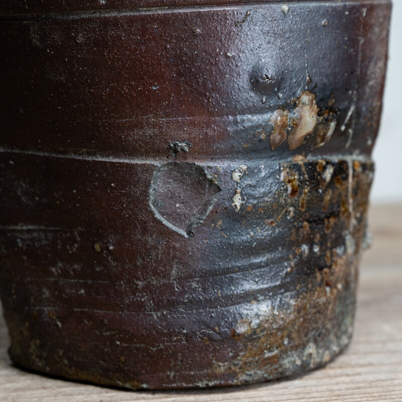 水指□美術館クラス 古備前 時代物 耳付き広口古壷(江戸期) 漆器蓋