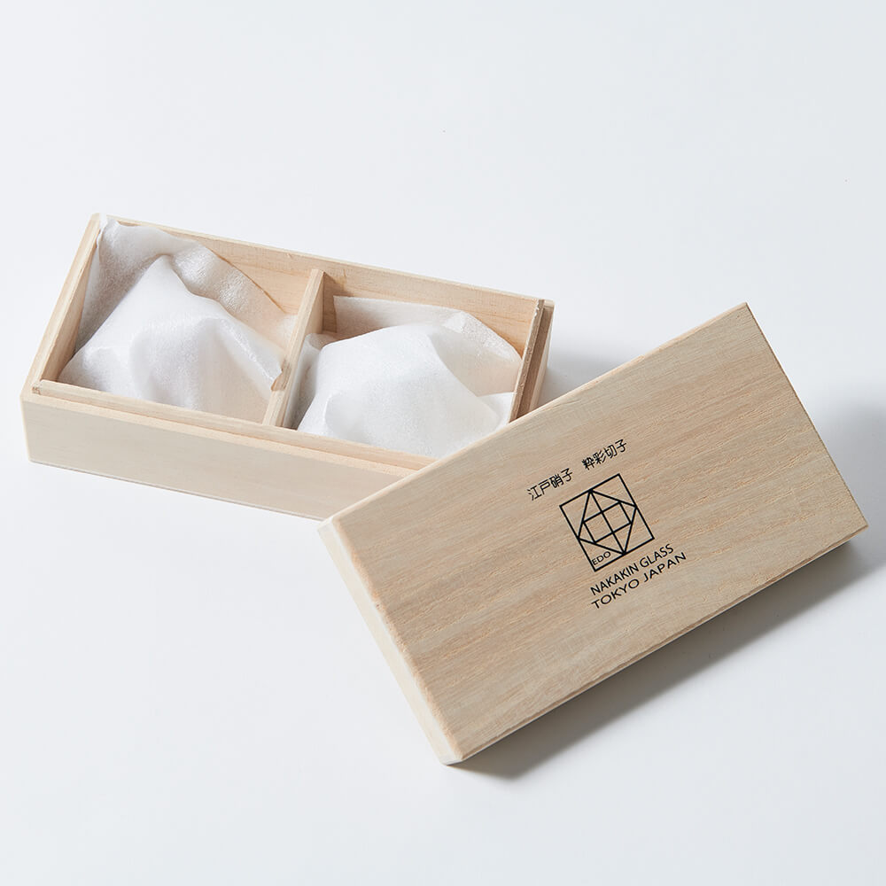 楽天市場】江戸硝子粋彩切子 ぐい呑逆さ富士ペアセット 桐箱入り 伝統