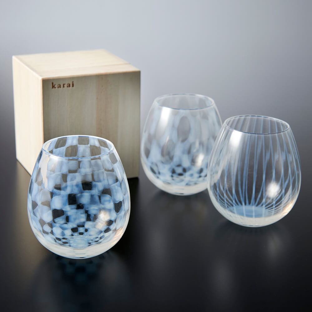 楽天市場】大正浪漫硝子 グラス 花蕾 Karai 水玉 市松 十草 桐箱入り