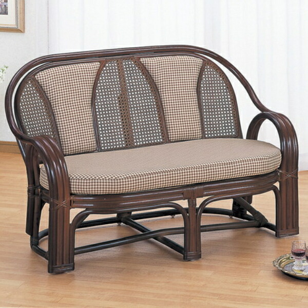 ✿アジアンリゾートポップ✿籐フレーム 2人掛け ラブソファ オールド