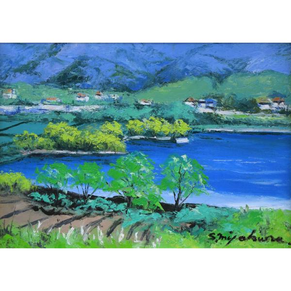 楽天市場】宮倉 靖三「安曇野（木崎湖・長野県）」油絵・F4号 個展活動