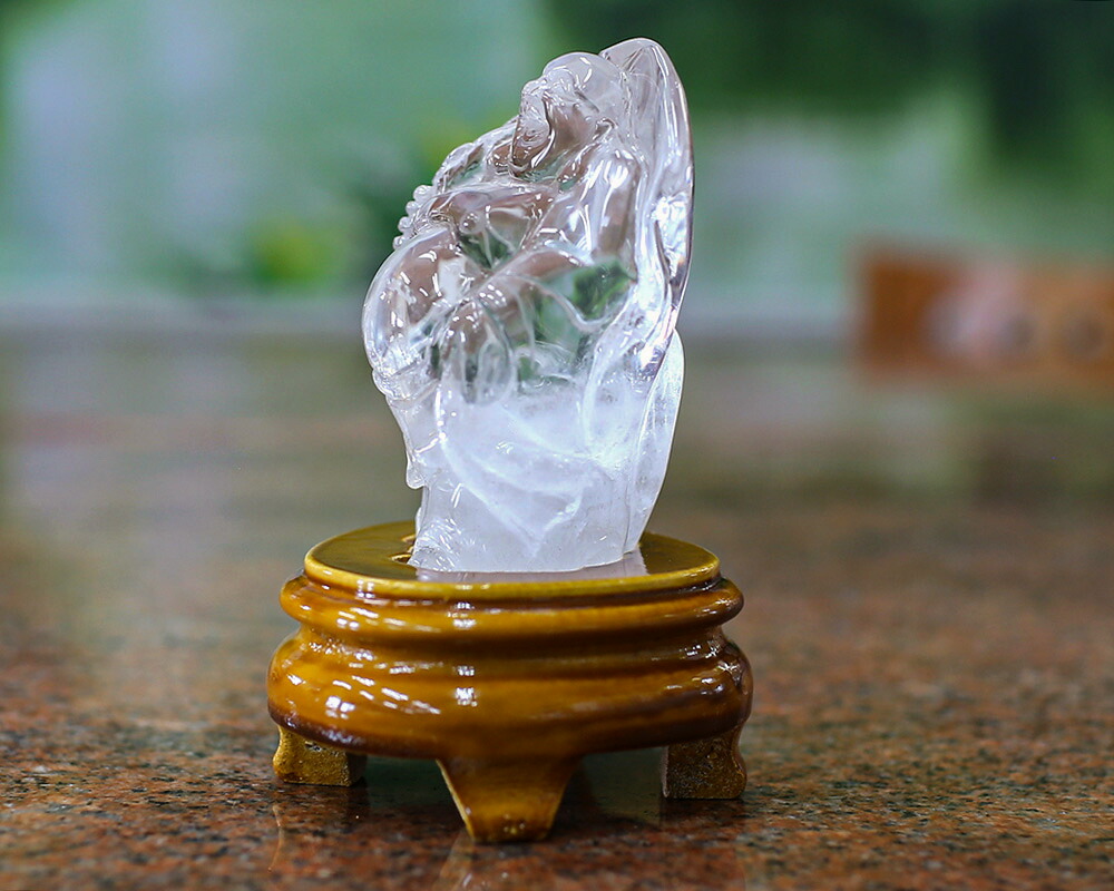 本水晶 開運手彫り水晶 布袋尊 商売繁盛 置物 天然水晶 天然石