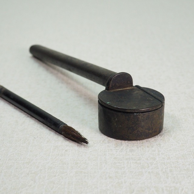楽天市場】矢立 墨壺 筆付き 0078文具 書道具 墨 筆 【中古】古道具 古