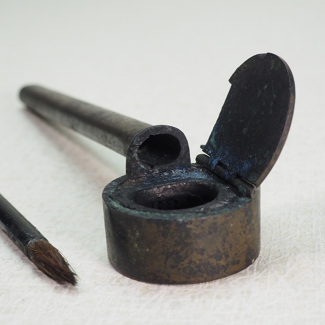 楽天市場】矢立 墨壺 筆付き 0078文具 書道具 墨 筆 【中古】古道具 古