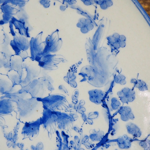 楽天市場】花蝶文様 大皿 0262江戸時代～明治時代 伊万里 染付 手描き