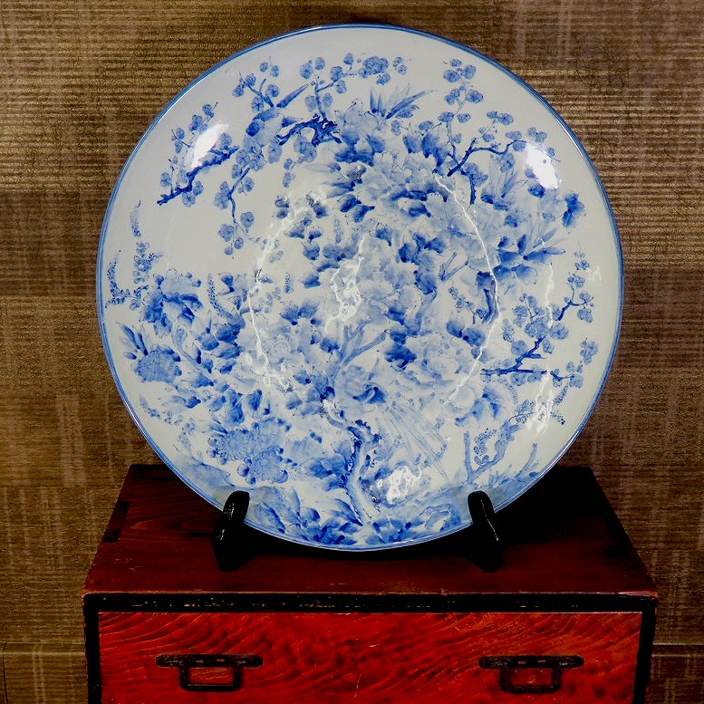 楽天市場】花蝶文様 大皿 0262江戸時代～明治時代 伊万里 染付 手描き