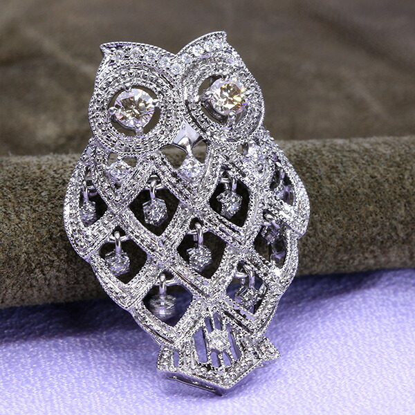 K18フクロウ ブローチ 約2センチ K18フクロウ ブローチ 約2センチ