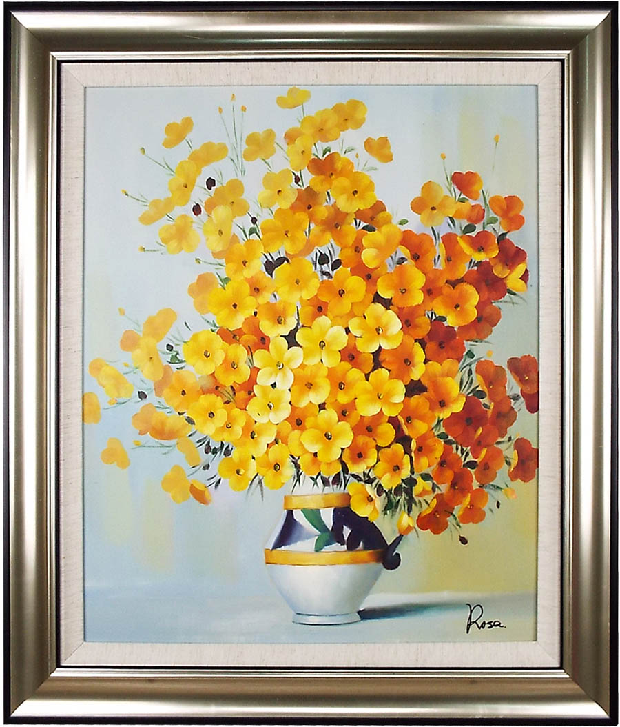 蘭 K. Kojima 油彩画 花瓶の花 金色フレーム 小島 光 蘭 K. Kojima