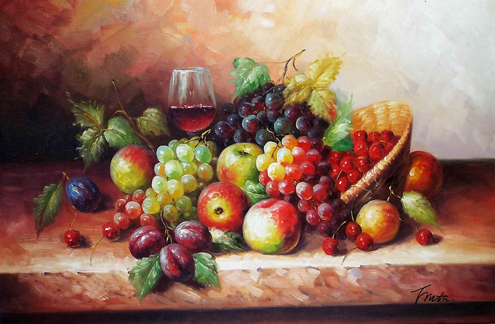 絵画 インテリア 額付(白) 油絵 uF6-061003 静物 フルーツ 絵画