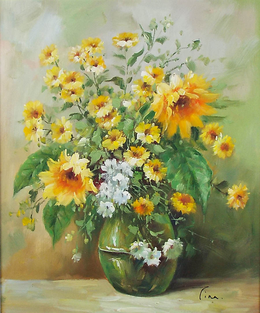 J. Shimada 油彩画 花瓶の花 J. Shimada 油彩画 花瓶の花 J. Shimada