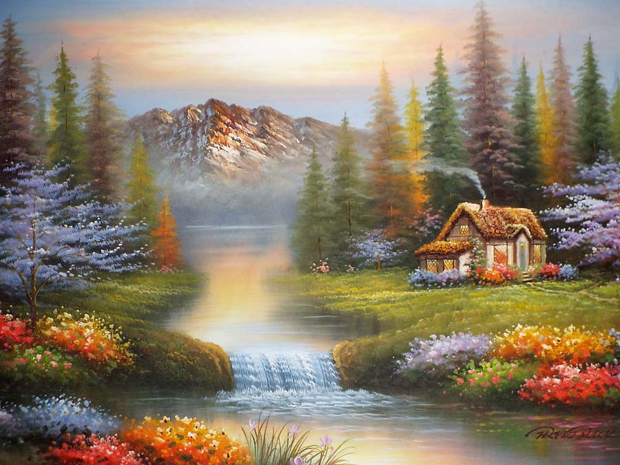 油絵 菅家令子 絵 絵画 インテリア F4-081411 風景 朝陽 夕陽 田園