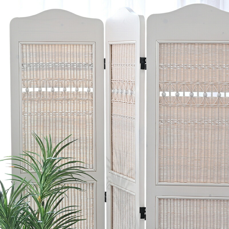 Fuyutu ラタン パーテーション 衝立て 3連 150cm ホワイト Fuyutu