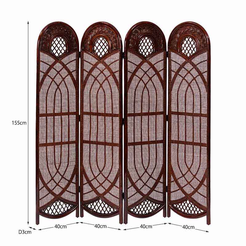 ラタン製アーチ型パーテーション 4つ折り