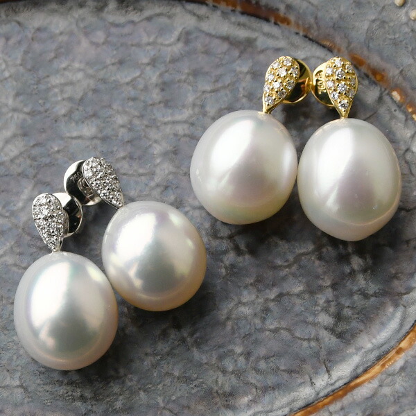 楽天市場】12mm 白蝶真珠 ピアス 鑑別書付き K18 WG YG パヴェピアス